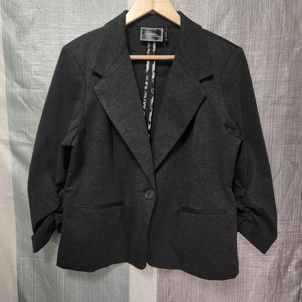 Christian Siriano New York Womens Charcoal Gray Ruched 3/4 Sleeve Blazer XXL